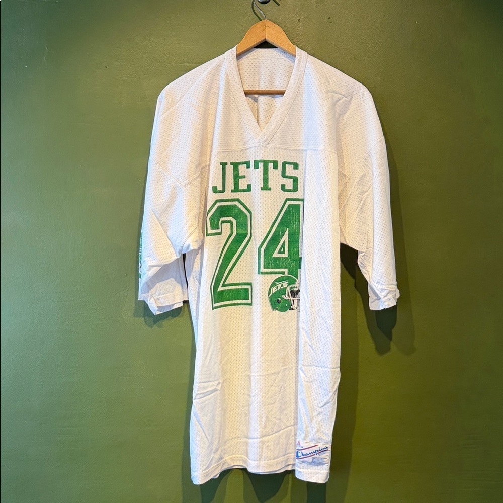 Vintage Champion New York Jets White and Green Men's Jersey